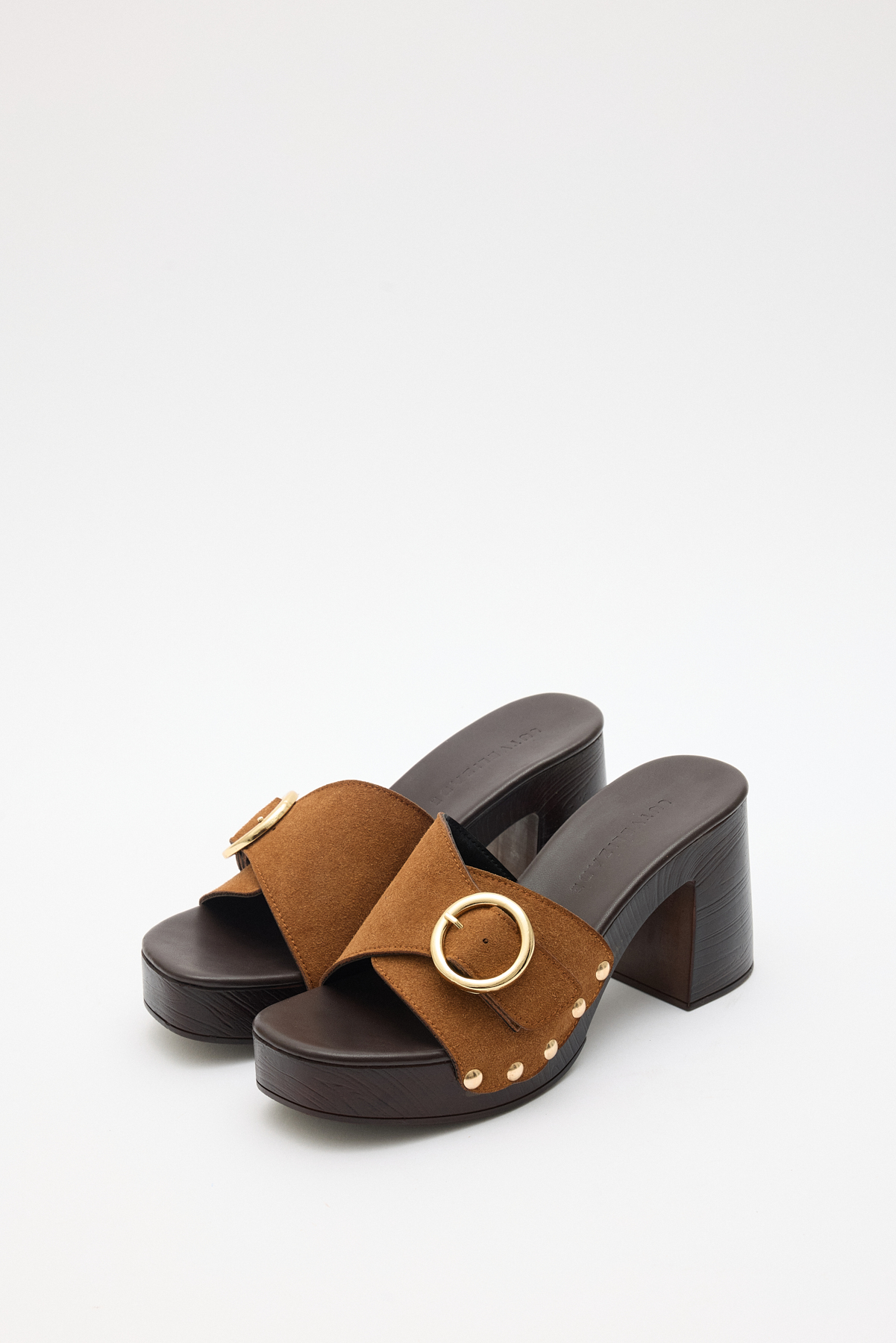 Toka ve Zımba Detaylı Taba Süet Kadın Topuklu