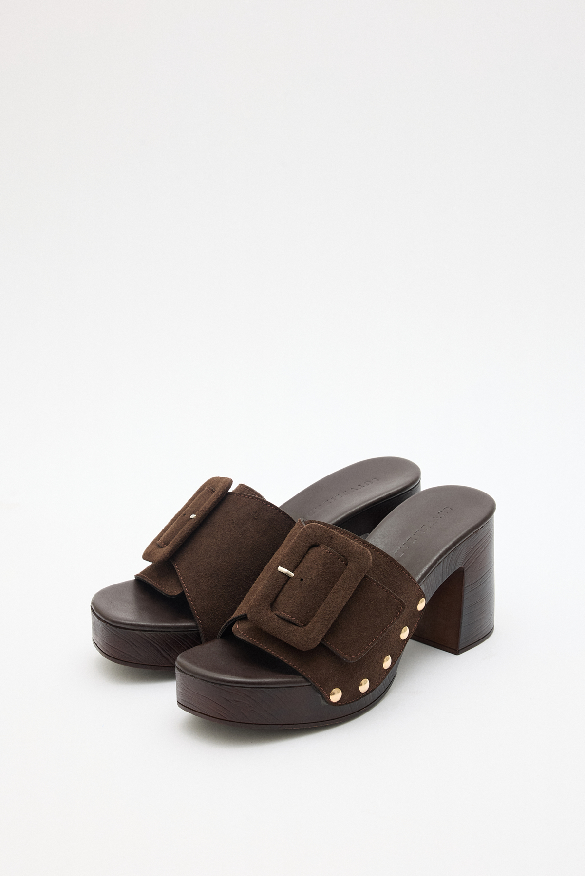 Büyük Tokalı ve Zımba Detaylı Acı Kahve Süet Kadın Topuklu