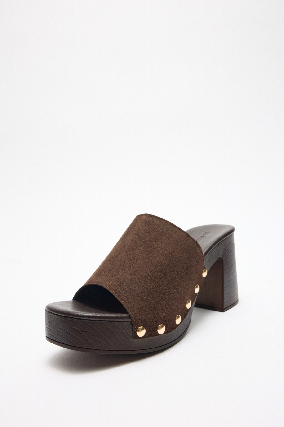 Zımba Detaylı Geniş Bant Acı Kahve Süet Kadın Topuklu