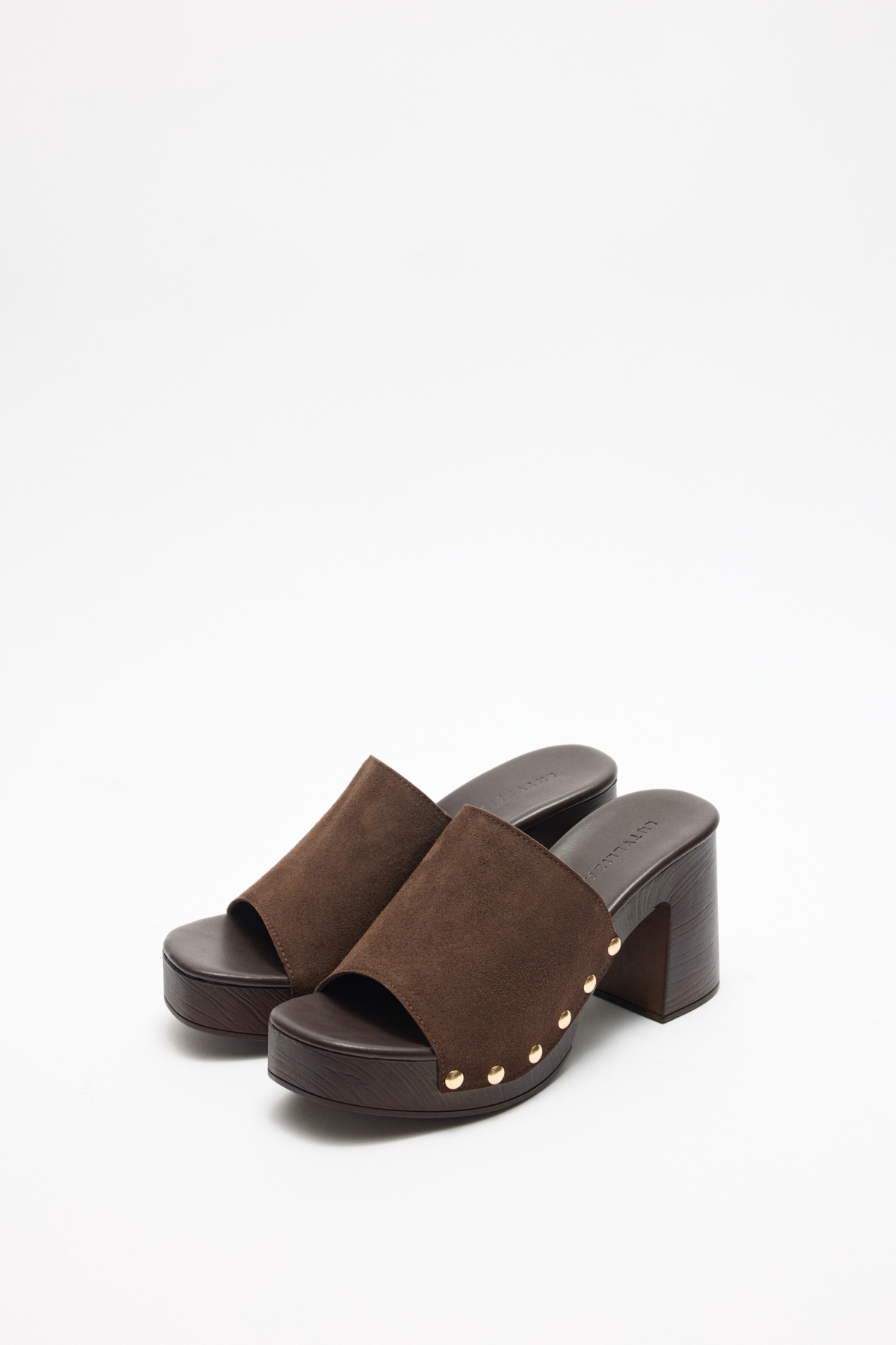 Zımba Detaylı Geniş Bant Acı Kahve Süet Kadın Topuklu