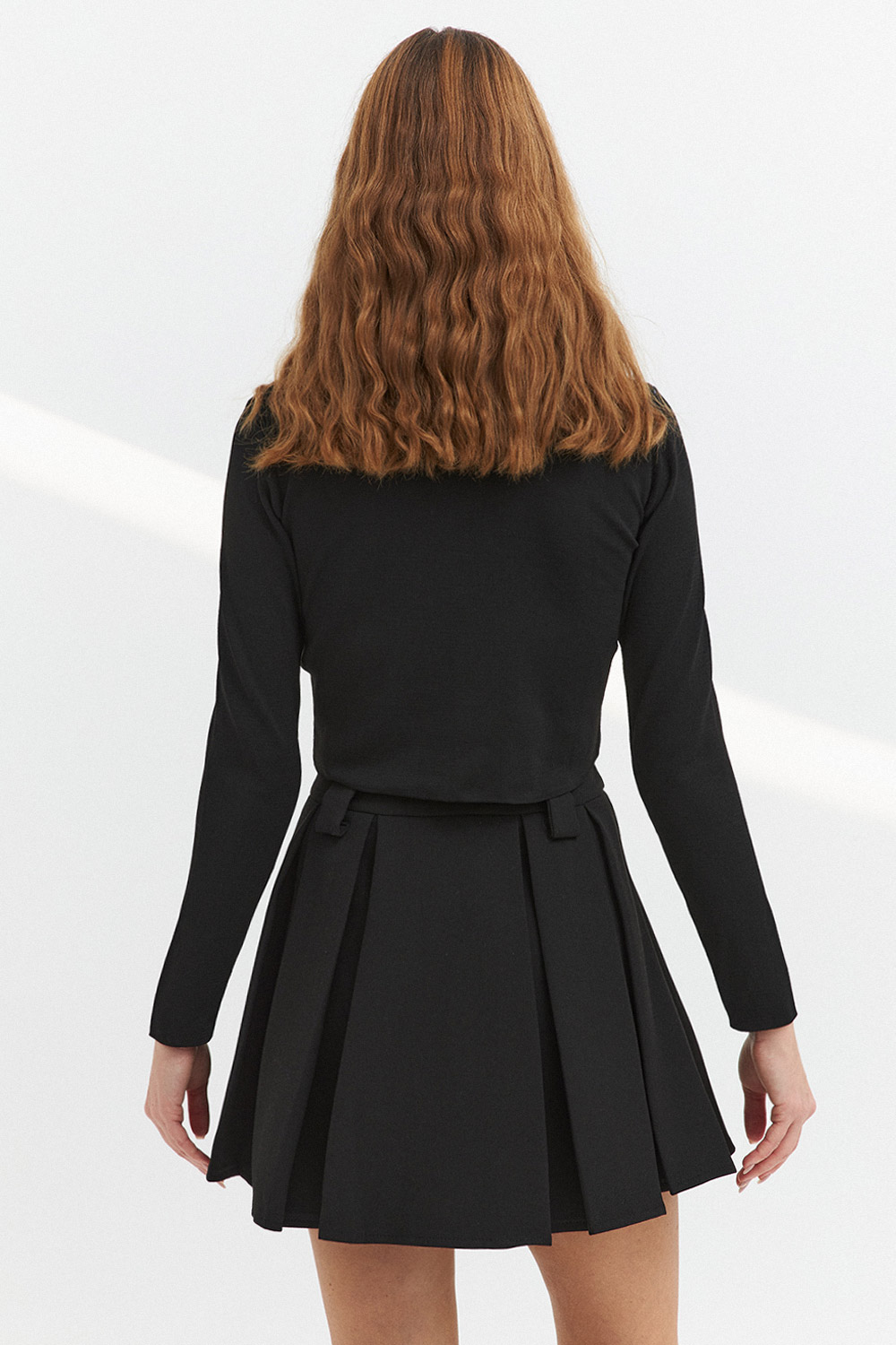 Polo Yaka Crop Top Siyah Kadın Triko