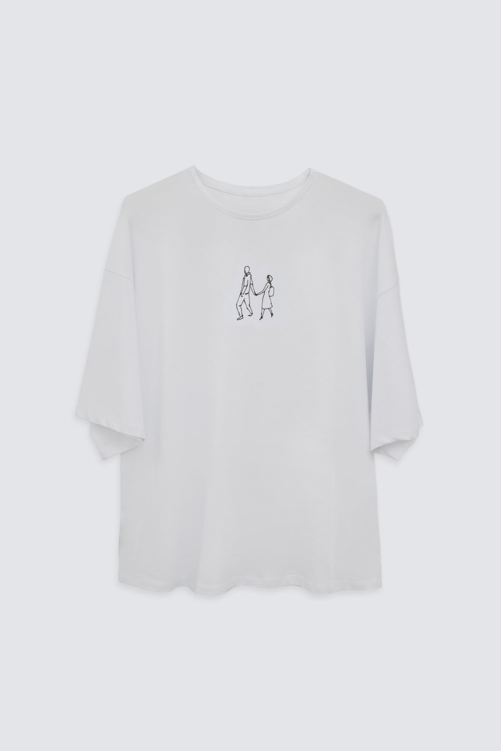 LOVER BASKILI OVERSIZE Beyaz Kadın Basic Tişört