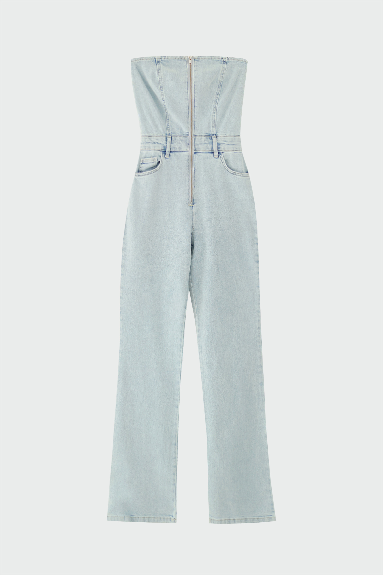 Straplez Denim Açık Mavi Kadın Tulum