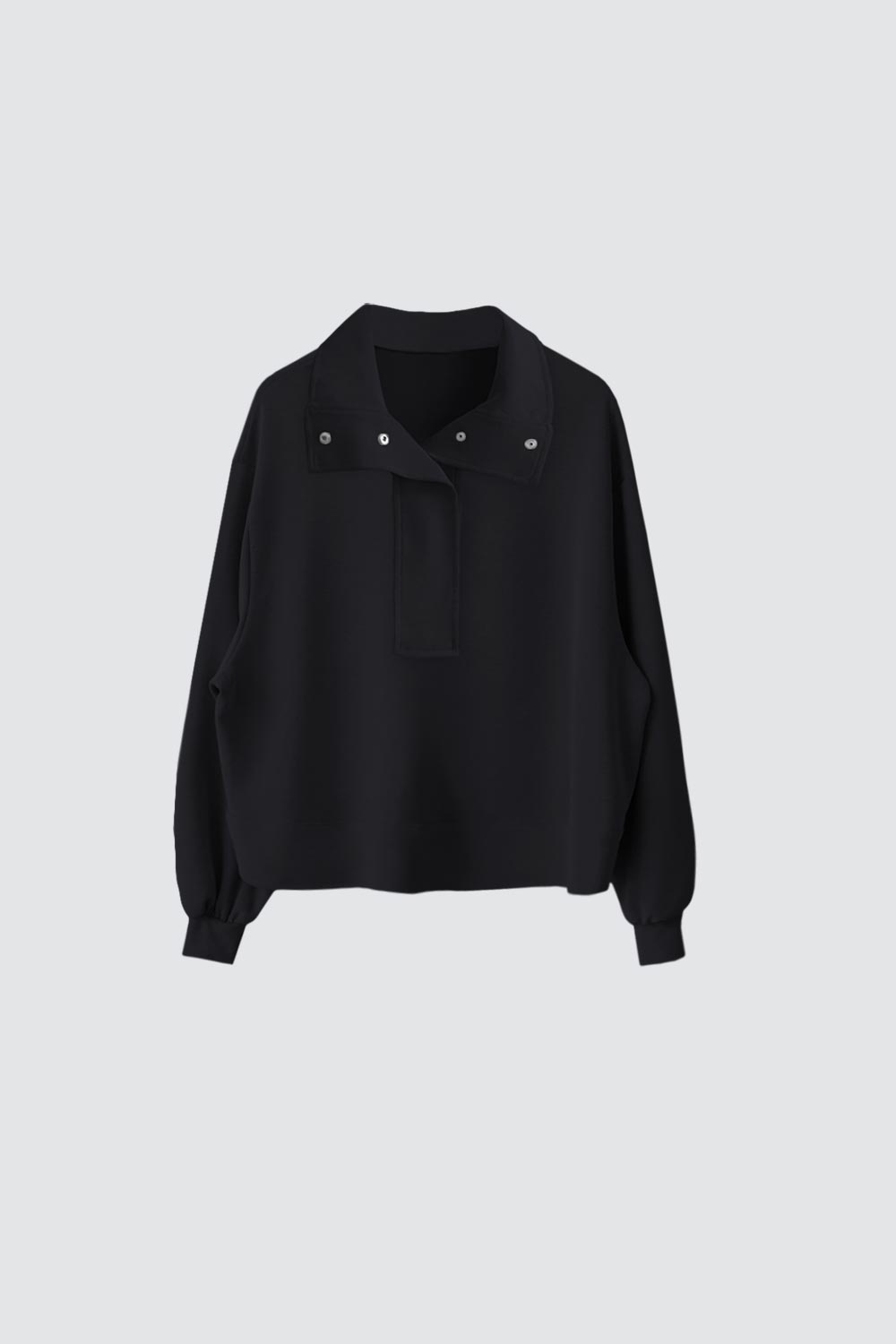 Yakası Çıtçıtlı Siyah Kadın Sweatshirt