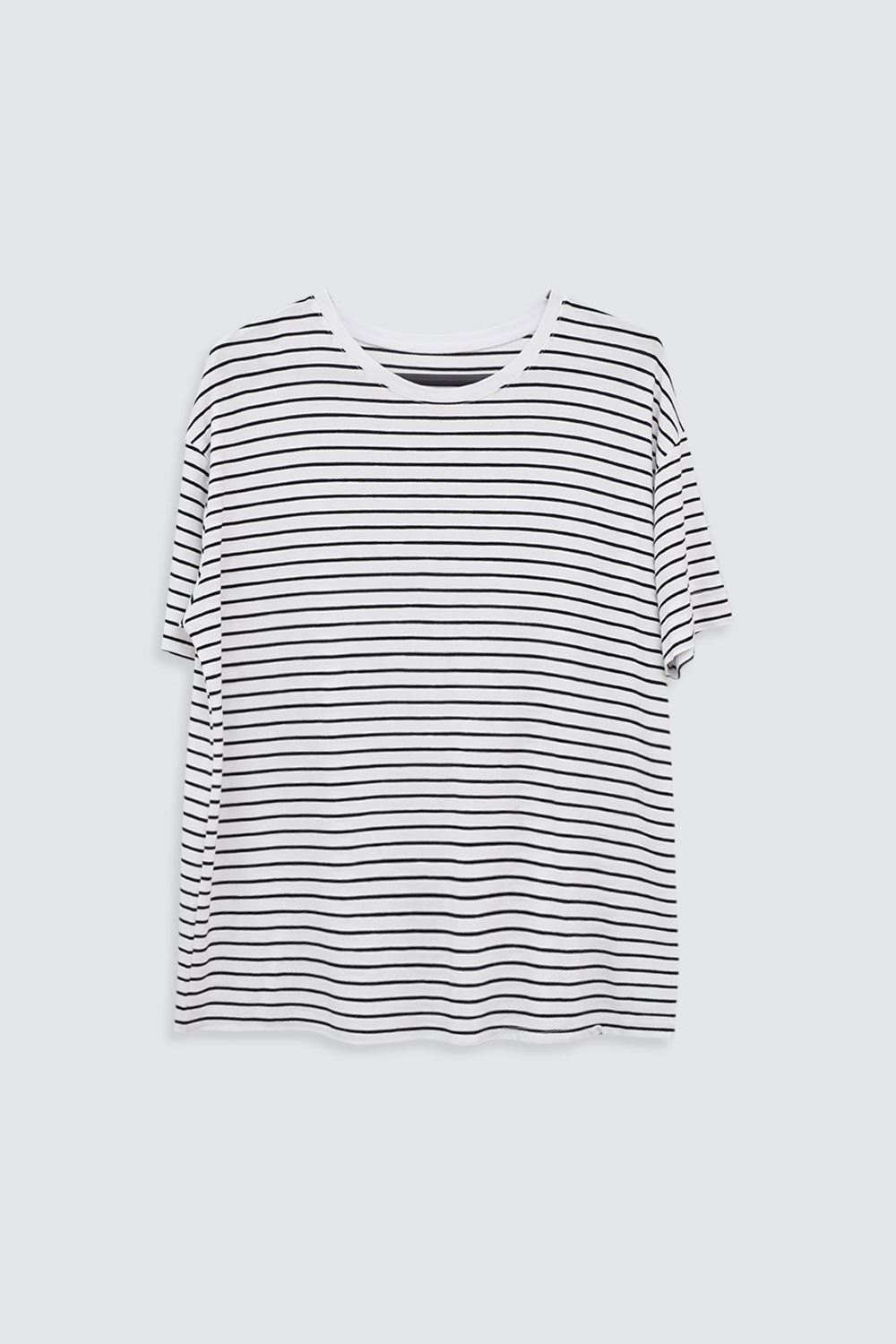 YATAY ÇİZGİLİ OVERSIZE Beyaz Kadın Basic Tişört