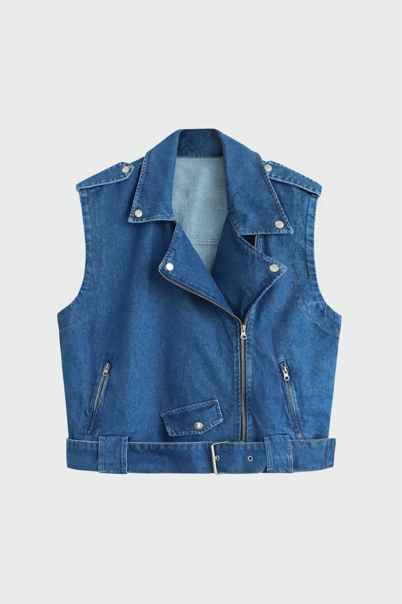 Apolet Detaylı Denim Koyu Mavi Kadın Yelek