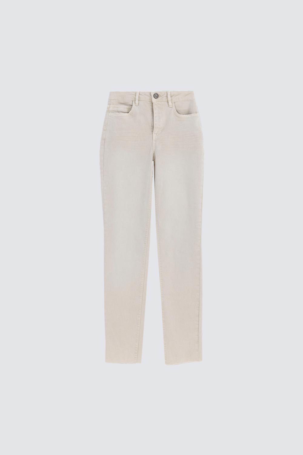Yüksek Bel Skinny Kesik Paça Bej Kadın Pantolon