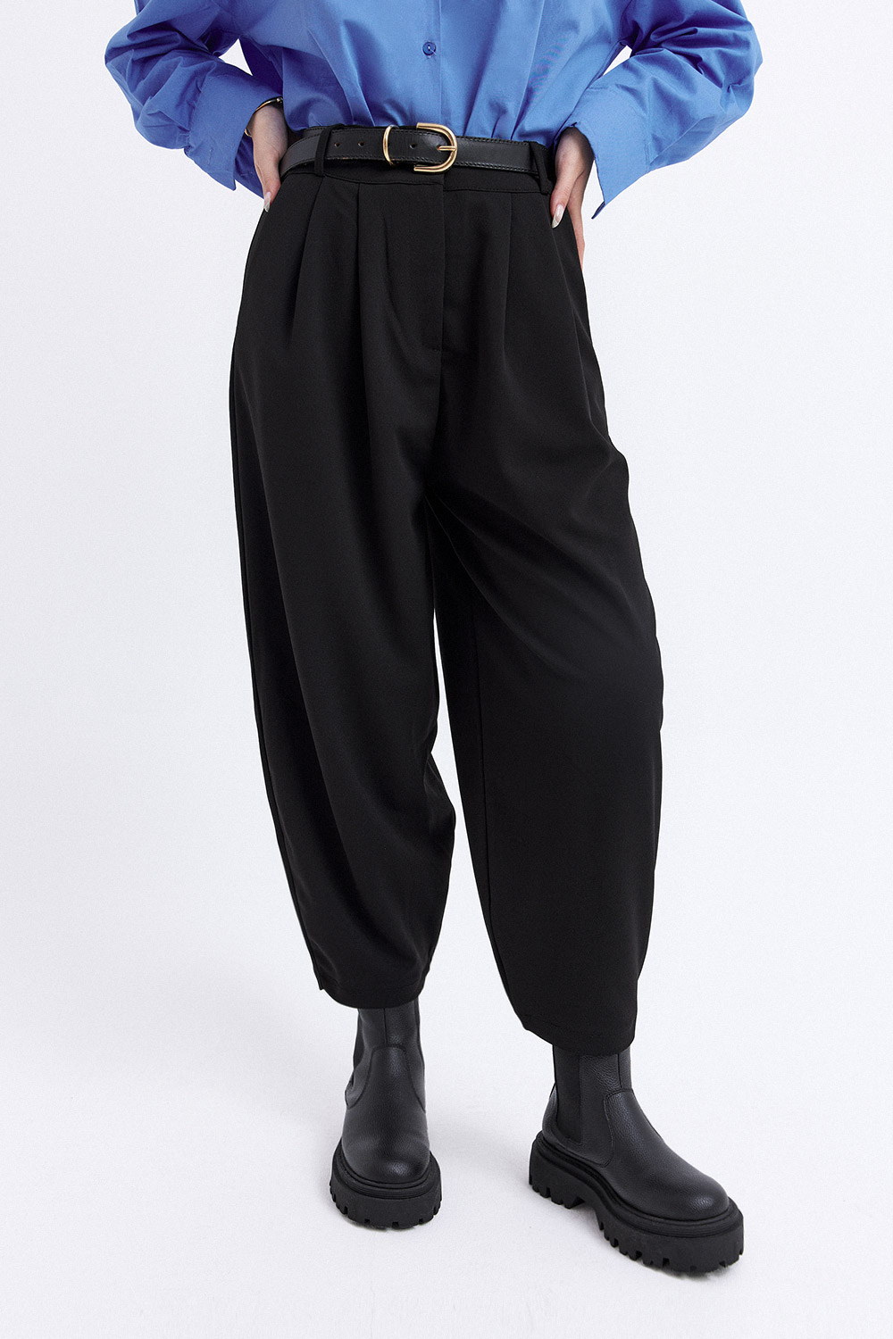 Yüksek Bel Slouchy Siyah Kadın Pantolon