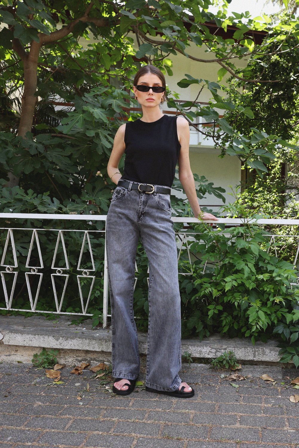 Yüksek Bel Wide Leg Gri Kadın Jean