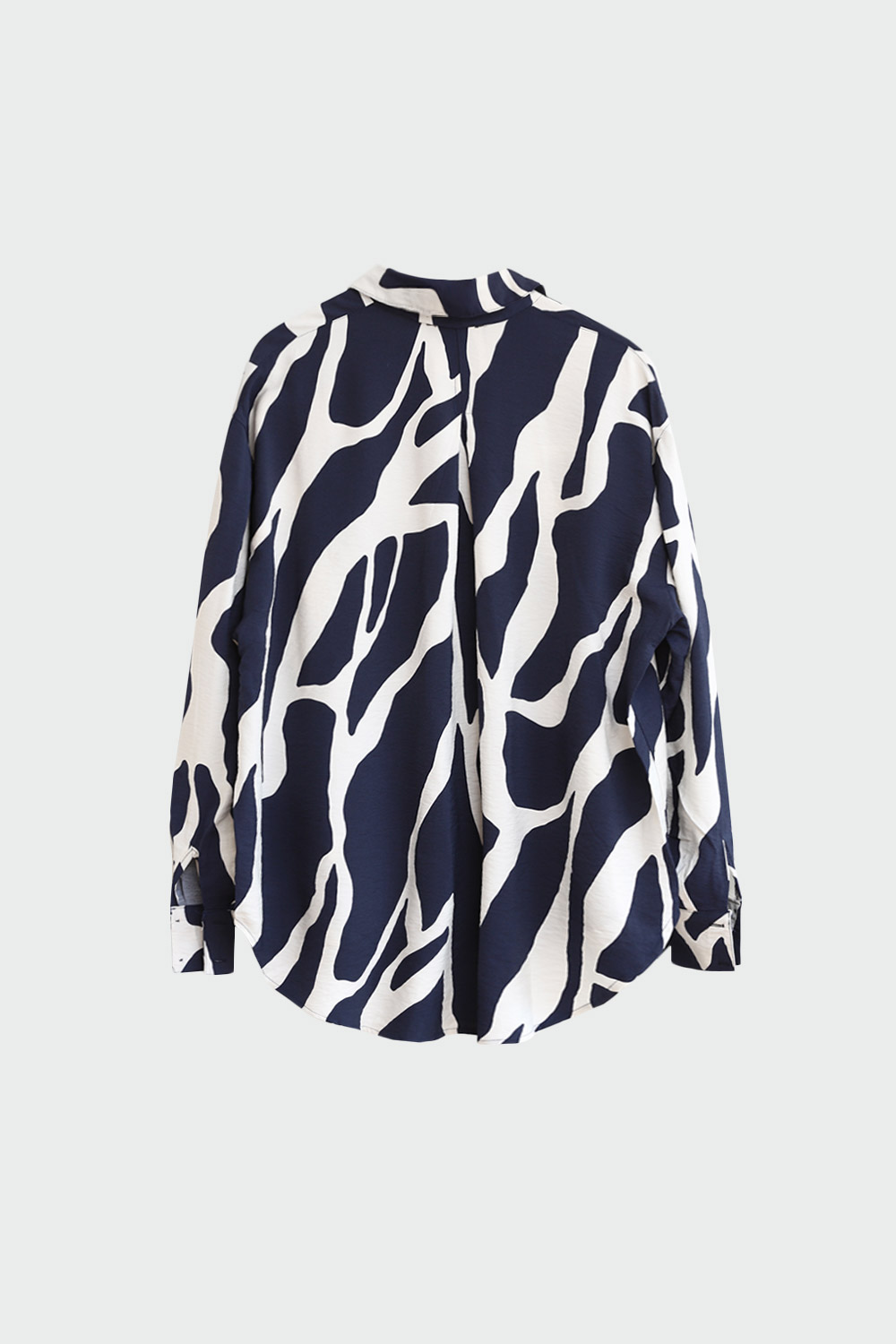Zebra Desen Oversize Lacivert Kadın Gömlek