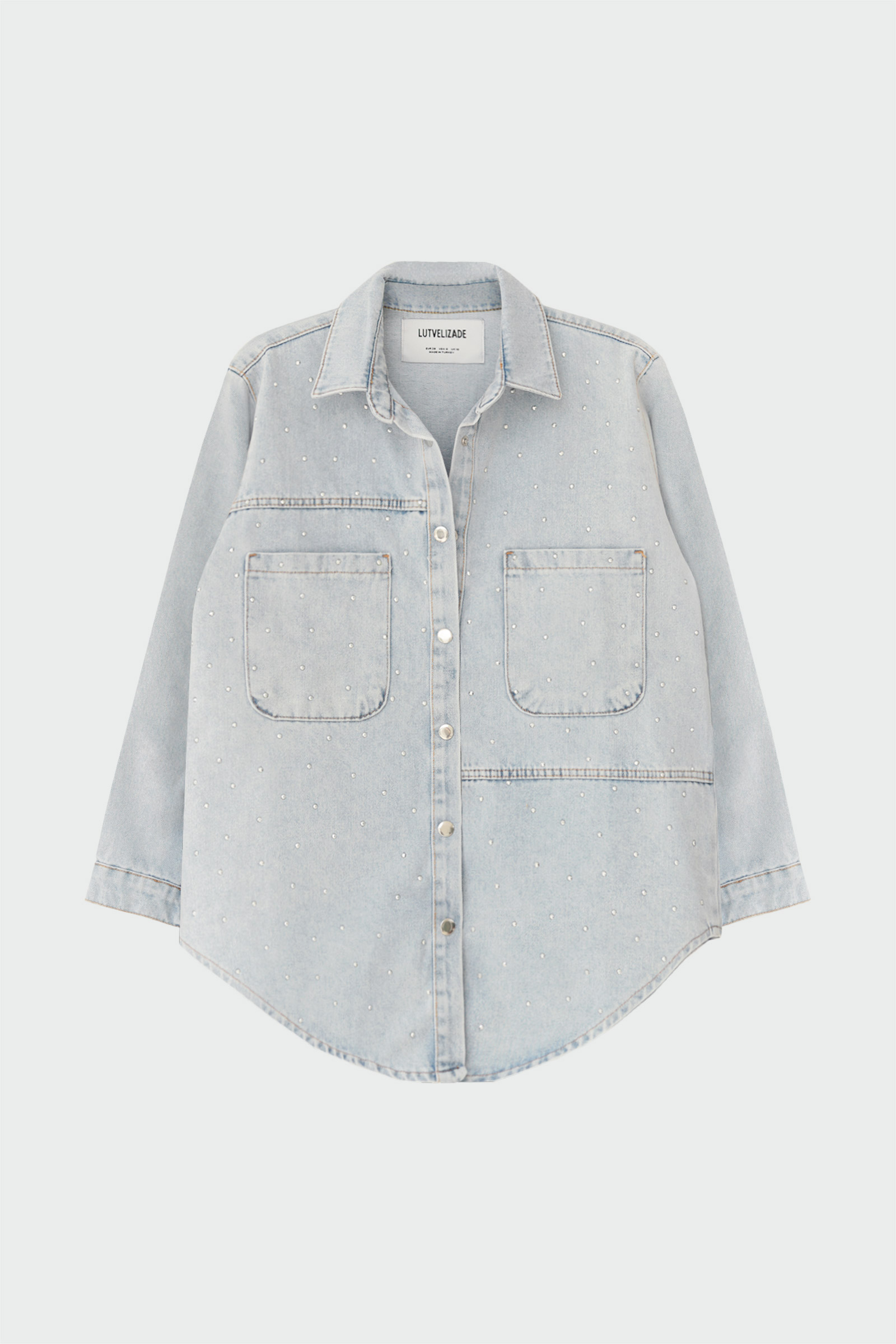 Zımba Detaylı Denim Açık Mavi Kadın Gömlek