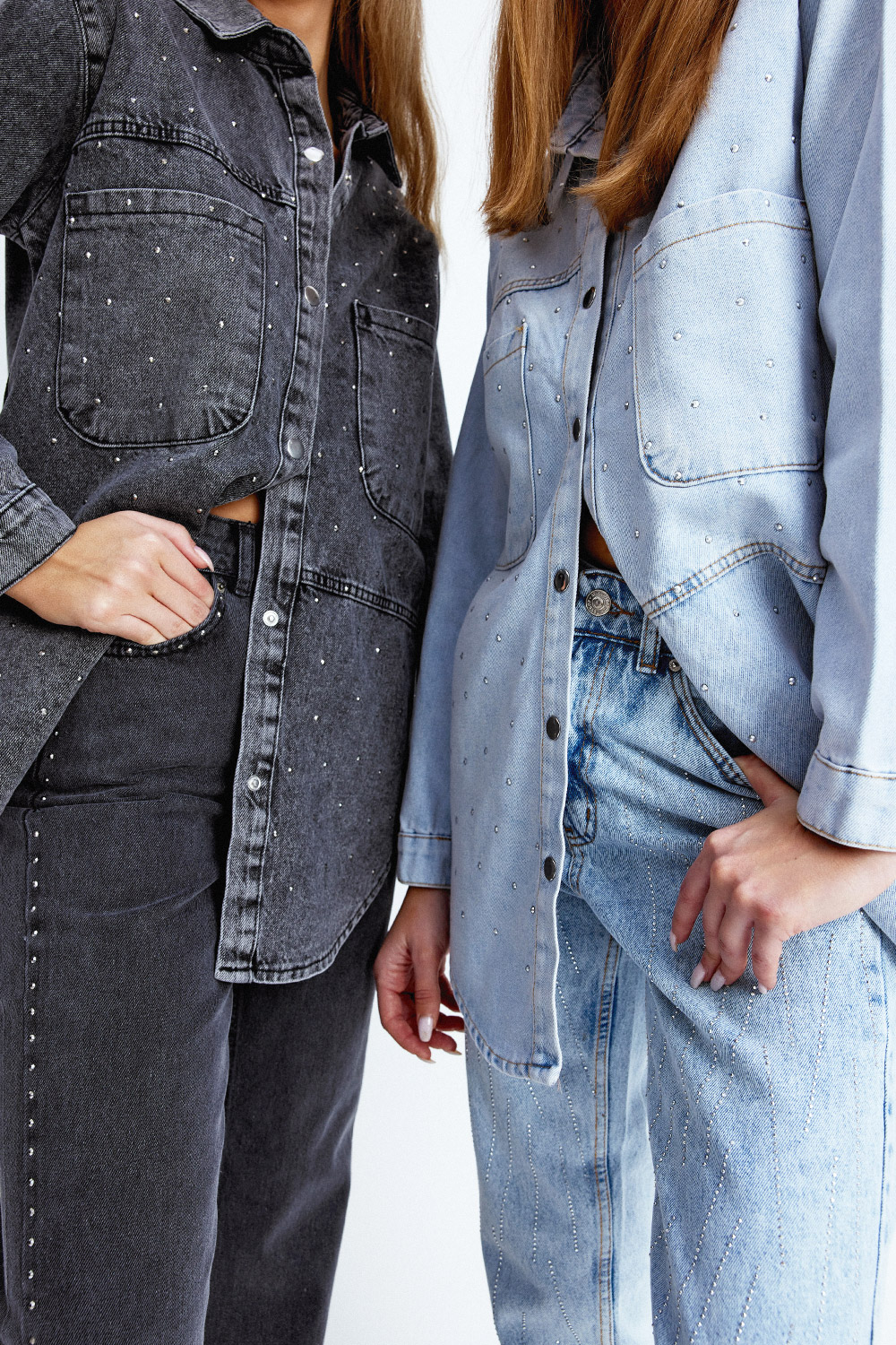 Zımba Detaylı Denim Açık Mavi Kadın Gömlek