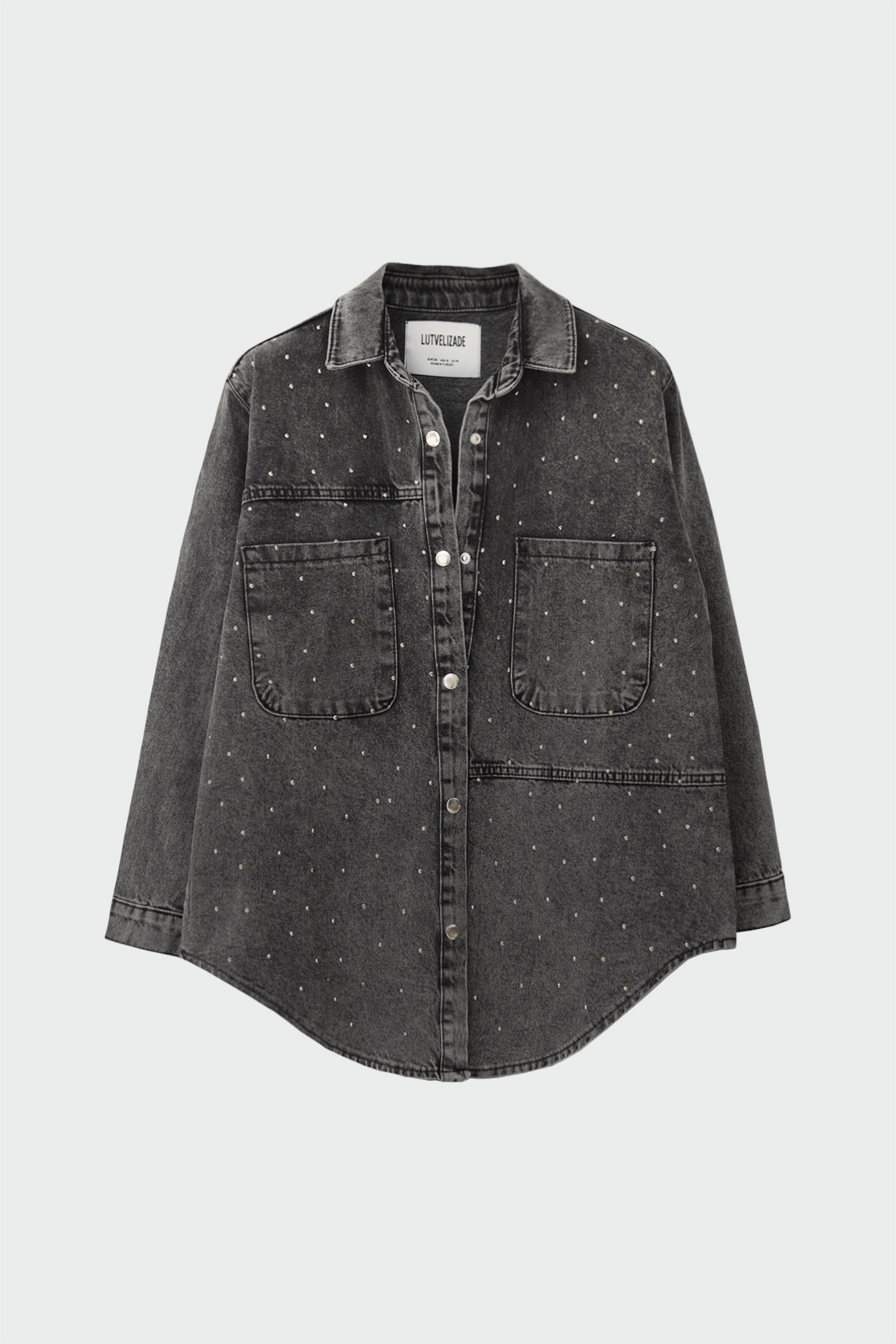 Zımba Detaylı Denim Füme Kadın Gömlek