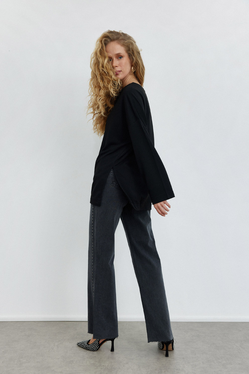 Zımba Detaylı Straight Fit Füme Kadın Jean