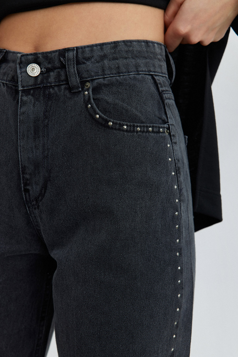 Zımba Detaylı Straight Fit Füme Kadın Jean